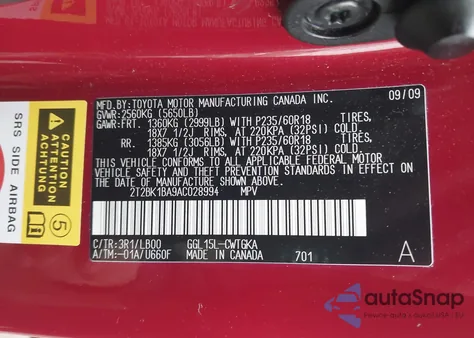 2010 Lexus Rx 350 z USA, uszkodzony, nr VIN 2T2BK1BA9AC028994